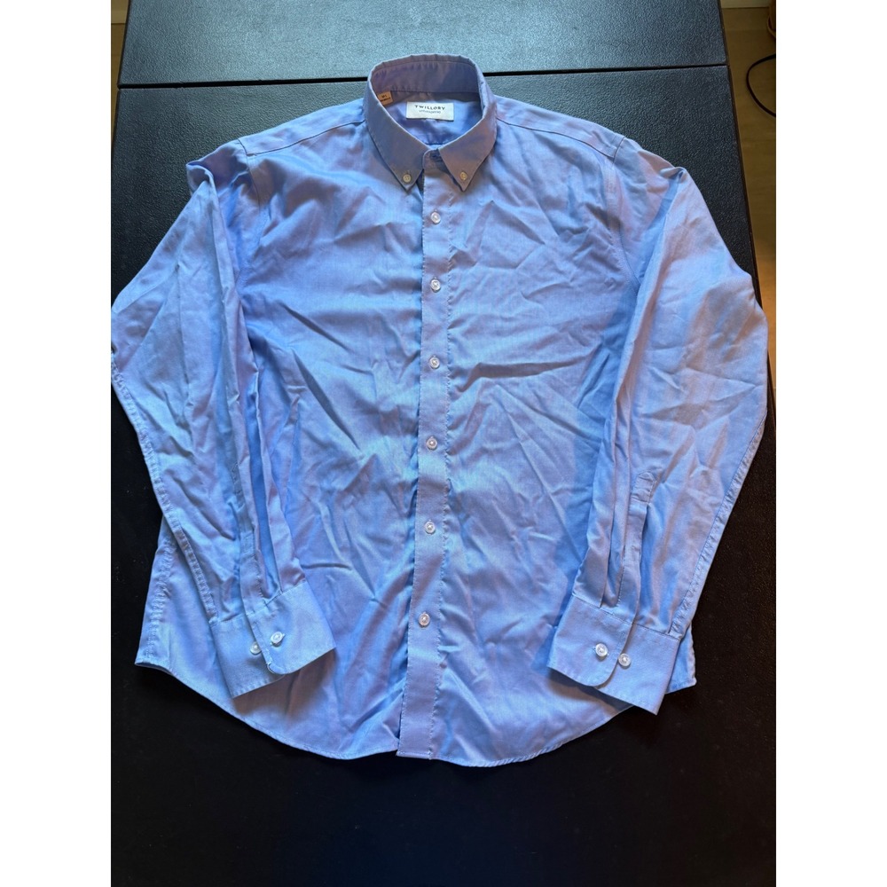 Twillory Untuckable Shirt Mens M-L‎ Tailored Fit Blue Non-Iron Safe Cotton LS